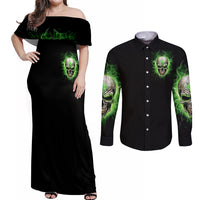 Thunder Skull Couples Matching Off Shoulder Maxi Dress and Long Sleeve Button Shirt I'm Not Anti-Social I Must Not User Friendly - Wonder Print Shop