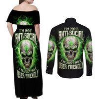 Thunder Skull Couples Matching Off Shoulder Maxi Dress and Long Sleeve Button Shirt I'm Not Anti-Social I Must Not User Friendly - Wonder Print Shop