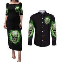 Thunder Skull Couples Matching Puletasi and Long Sleeve Button Shirt I'm Not Anti-Social I Must Not User Friendly - Wonder Print Shop