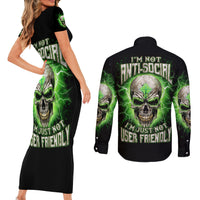Thunder Skull Couples Matching Short Sleeve Bodycon Dress and Long Sleeve Button Shirt I'm Not Anti-Social I Must Not User Friendly - Wonder Print Shop