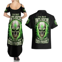 Thunder Skull Couples Matching Summer Maxi Dress and Hawaiian Shirt I'm Not Anti-Social I Must Not User Friendly - Wonder Print Shop