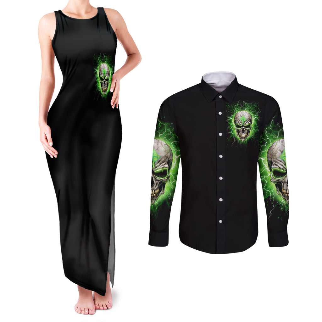 Thunder Skull Couples Matching Tank Maxi Dress and Long Sleeve Button Shirt I'm Not Anti-Social I Must Not User Friendly - Wonder Print Shop