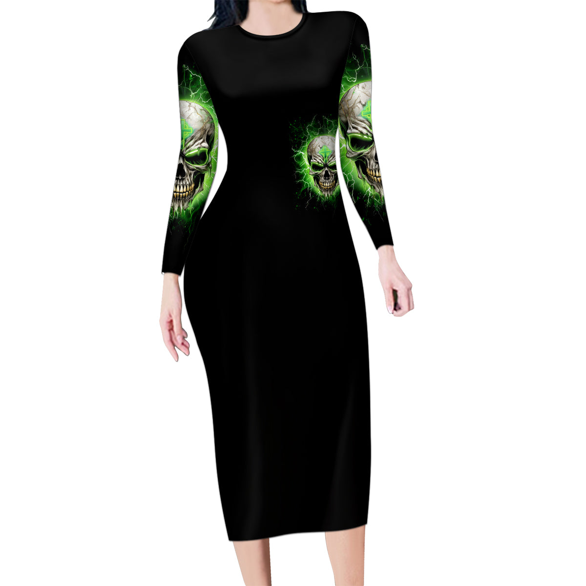 Thunder Skull Family Matching Long Sleeve Bodycon Dress and Hawaiian Shirt I'm Not Anti-Social I Must Not User Friendly - Wonder Print Shop