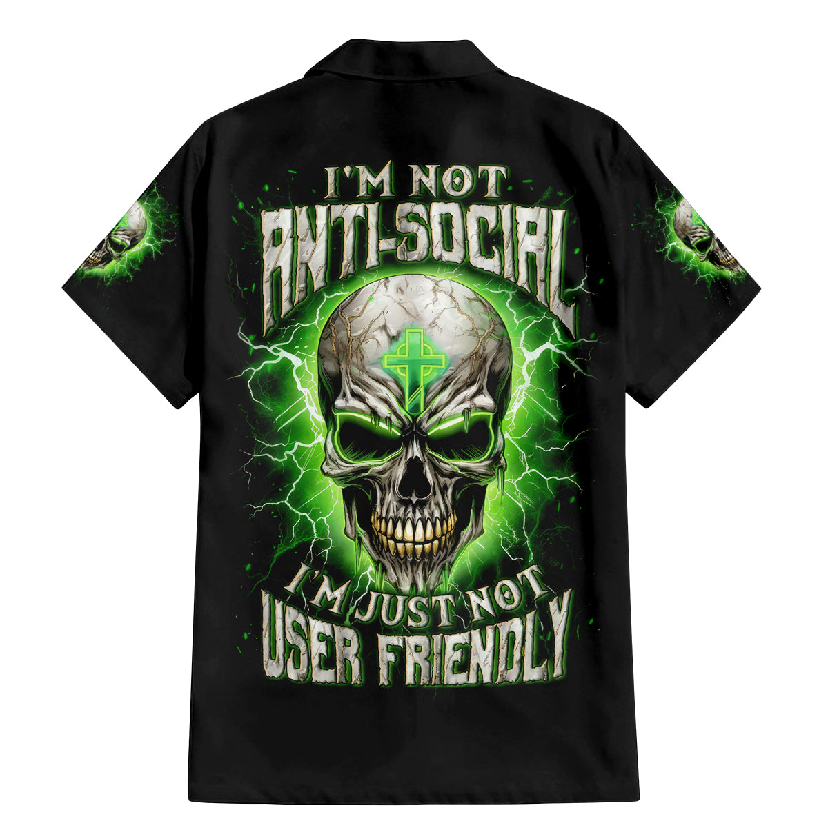 Thunder Skull Family Matching Mermaid Dress and Hawaiian Shirt I'm Not Anti-Social I Must Not User Friendly - Wonder Print Shop