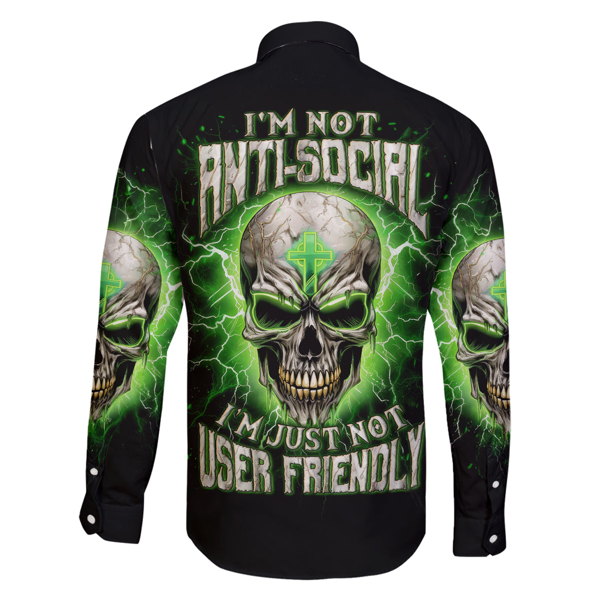 Thunder Skull Family Matching Off Shoulder Long Sleeve Dress and Hawaiian Shirt I'm Not Anti-Social I Must Not User Friendly - Wonder Print Shop