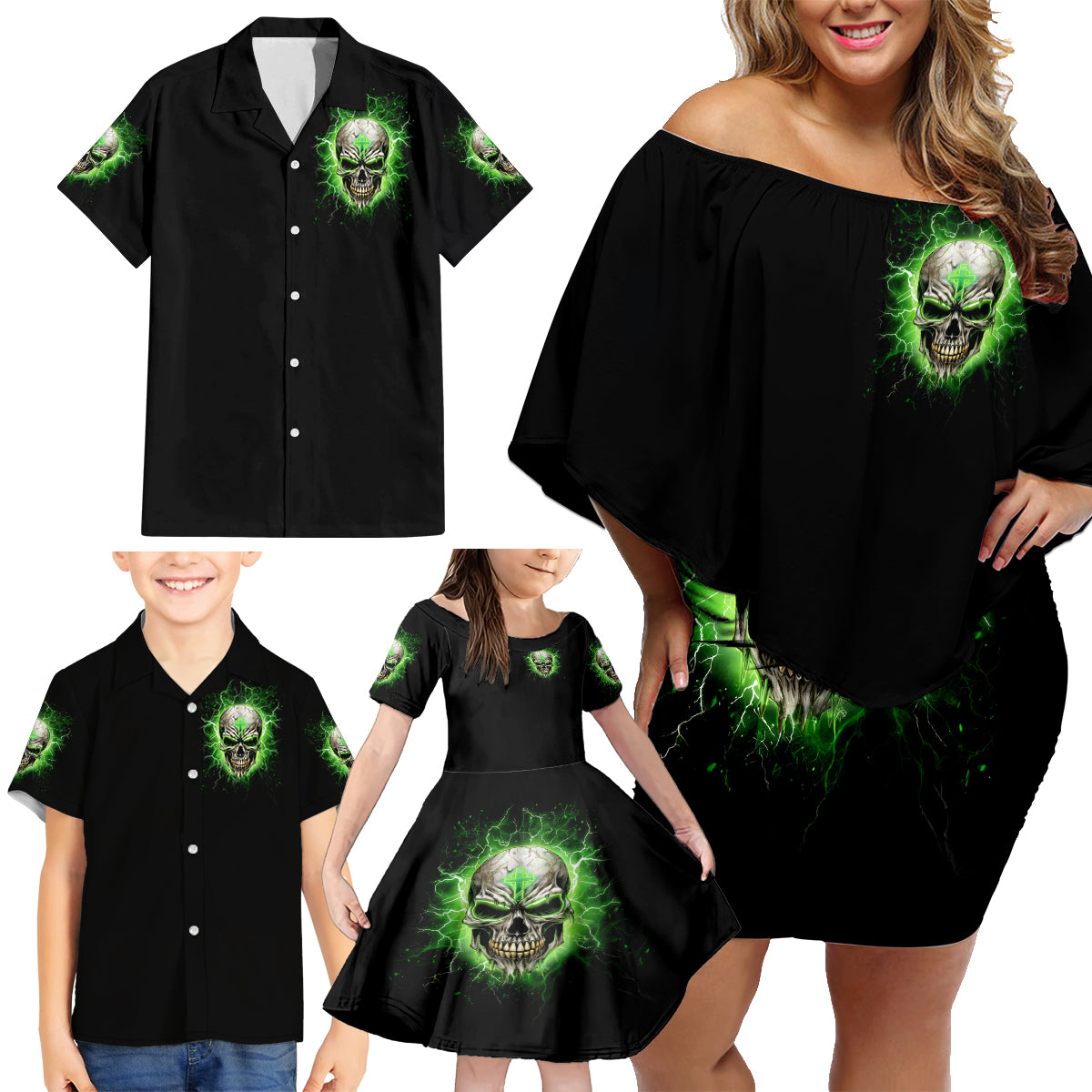 Thunder Skull Family Matching Off Shoulder Short Dress and Hawaiian Shirt I'm Not Anti-Social I Must Not User Friendly - Wonder Print Shop