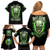 Thunder Skull Family Matching Off Shoulder Short Dress and Hawaiian Shirt I'm Not Anti-Social I Must Not User Friendly - Wonder Print Shop