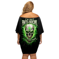 Thunder Skull Family Matching Off Shoulder Short Dress and Hawaiian Shirt I'm Not Anti-Social I Must Not User Friendly - Wonder Print Shop