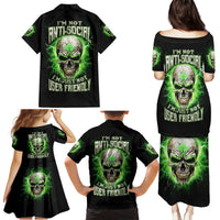 Thunder Skull Family Matching Puletasi and Hawaiian Shirt I'm Not Anti-Social I Must Not User Friendly - Wonder Print Shop