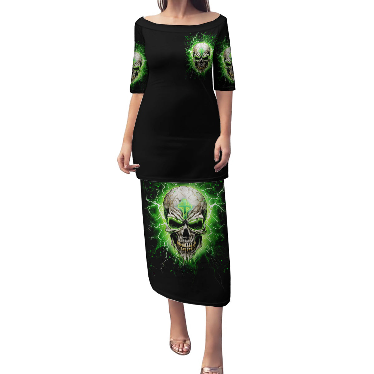 Thunder Skull Family Matching Puletasi and Hawaiian Shirt I'm Not Anti-Social I Must Not User Friendly - Wonder Print Shop