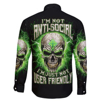 Thunder Skull Family Matching Short Sleeve Bodycon Dress and Hawaiian Shirt I'm Not Anti-Social I Must Not User Friendly - Wonder Print Shop