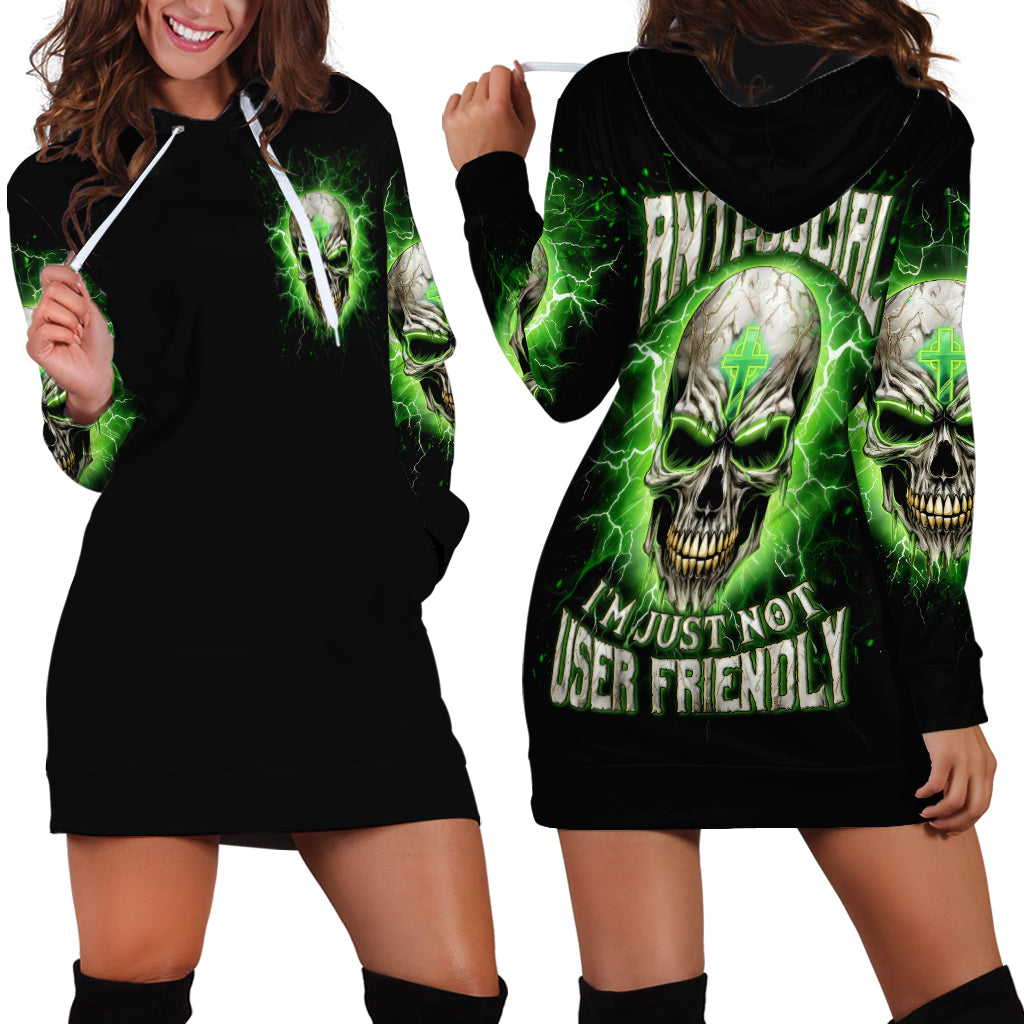 Thunder Skull Hoodie Dress I'm Not Anti-Social I Must Not User Friendly - Wonder Print Shop