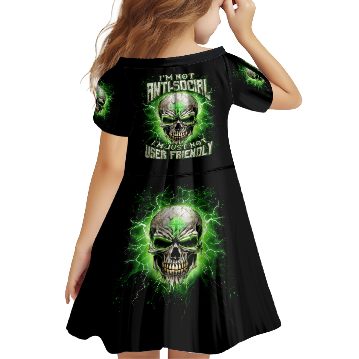 Thunder Skull Kid Short Sleeve Dress I'm Not Anti-Social I Must Not User Friendly - Wonder Print Shop