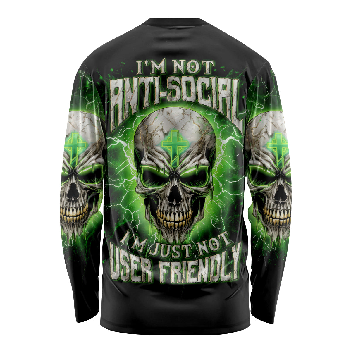 Thunder Skull Long Sleeve Shirt I'm Not Anti-Social I Must Not User Friendly - Wonder Print Shop