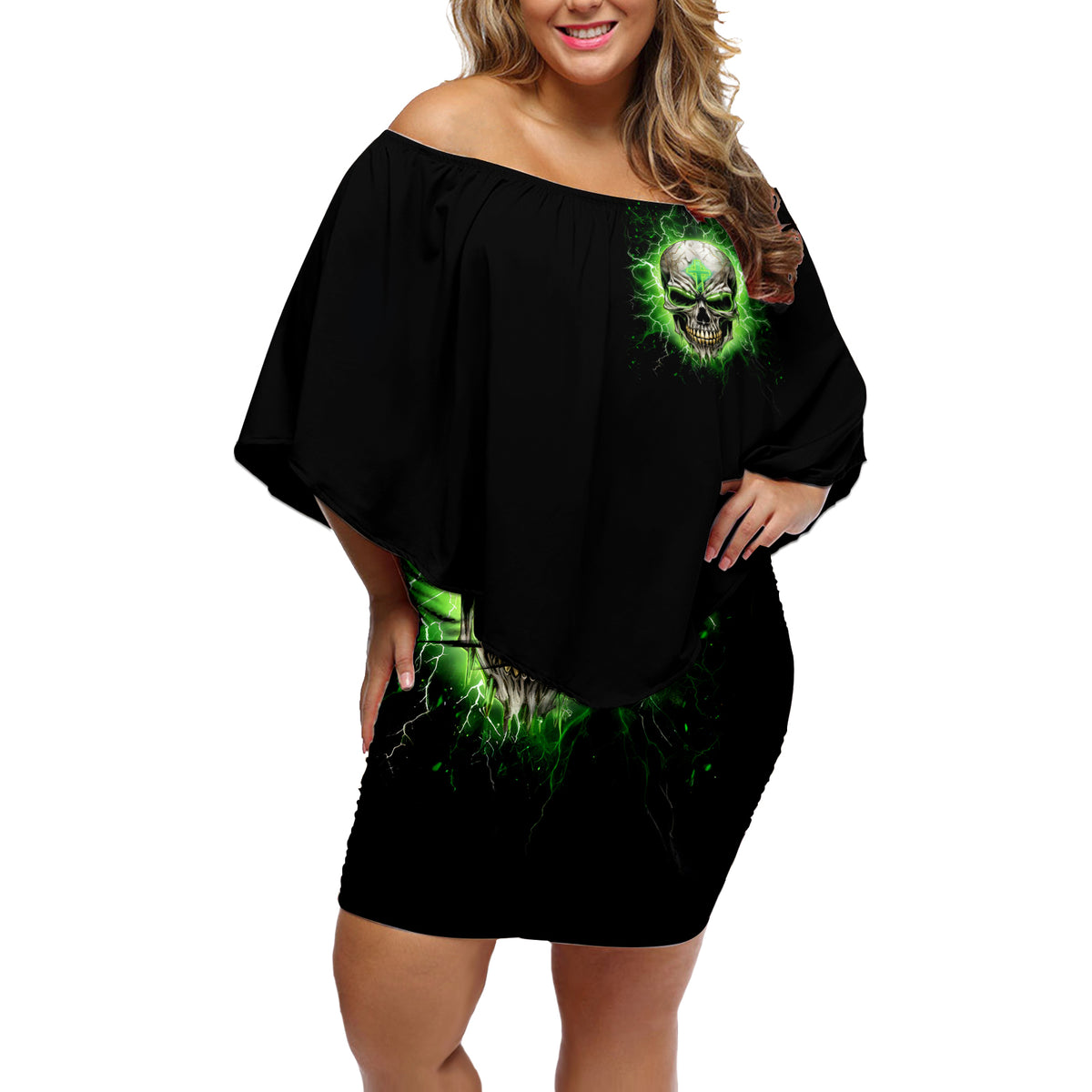 Thunder Skull Off Shoulder Short Dress I'm Not Anti-Social I Must Not User Friendly - Wonder Print Shop