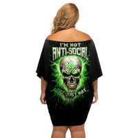 Thunder Skull Off Shoulder Short Dress I'm Not Anti-Social I Must Not User Friendly - Wonder Print Shop
