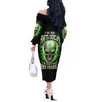 Thunder Skull Off The Shoulder Long Sleeve Dress I'm Not Anti-Social I Must Not User Friendly - Wonder Print Shop