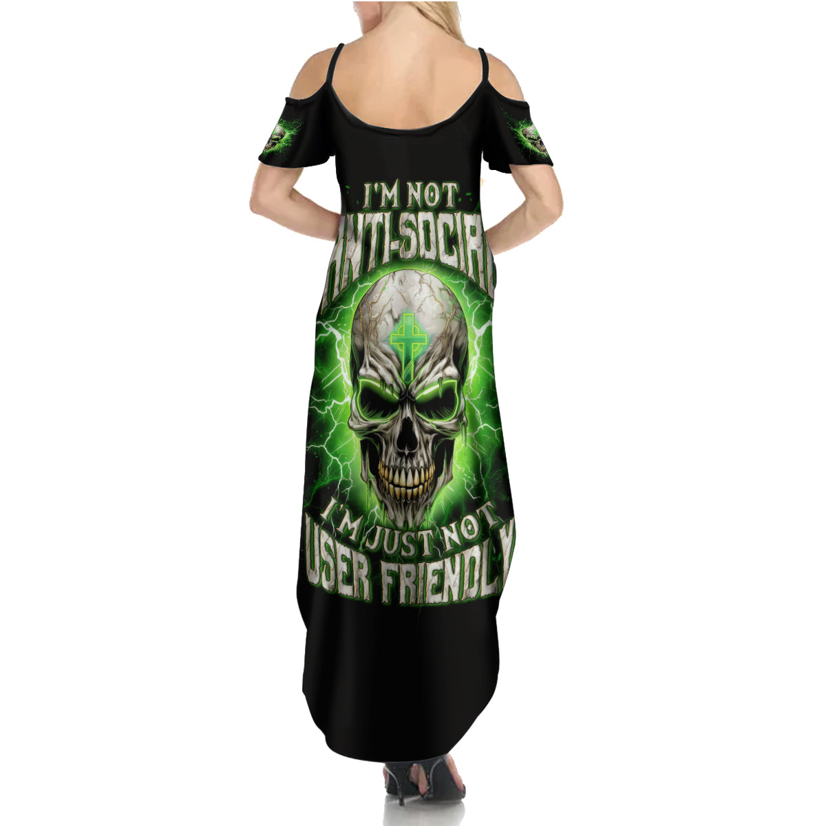 Thunder Skull Summer Maxi Dress I'm Not Anti-Social I Must Not User Friendly - Wonder Print Shop
