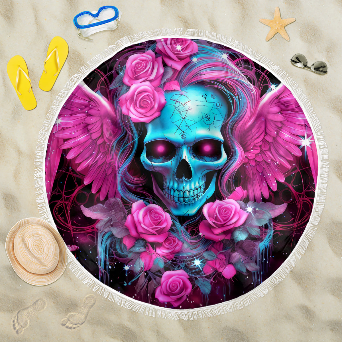 Skull Lady Beach Blanket In My Next Life I Want To Be The Karma Fairy - Wonder Print Shop