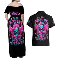 Skull Lady Couples Matching Off Shoulder Maxi Dress and Hawaiian Shirt In My Next Life I Want To Be The Karma Fairy - Wonder Print Shop