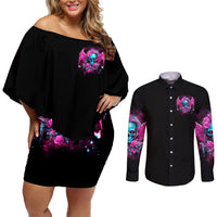 Skull Lady Couples Matching Off Shoulder Short Dress and Long Sleeve Button Shirt In My Next Life I Want To Be The Karma Fairy - Wonder Print Shop