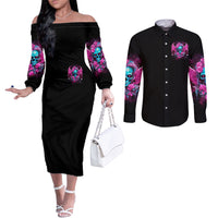 Skull Lady Couples Matching Off The Shoulder Long Sleeve Dress and Long Sleeve Button Shirt In My Next Life I Want To Be The Karma Fairy