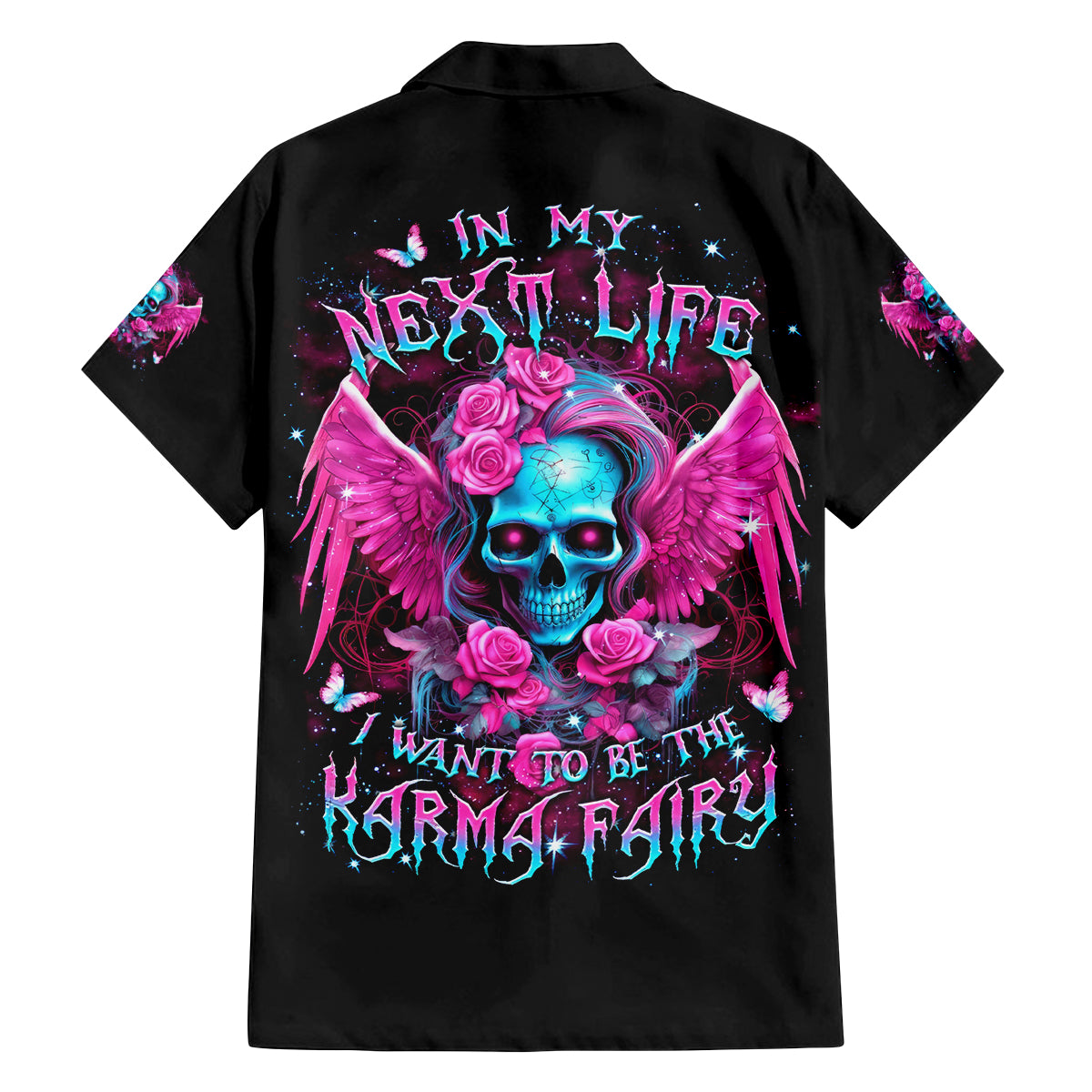 Skull Lady Family Matching Long Sleeve Bodycon Dress and Hawaiian Shirt In My Next Life I Want To Be The Karma Fairy - Wonder Print Shop