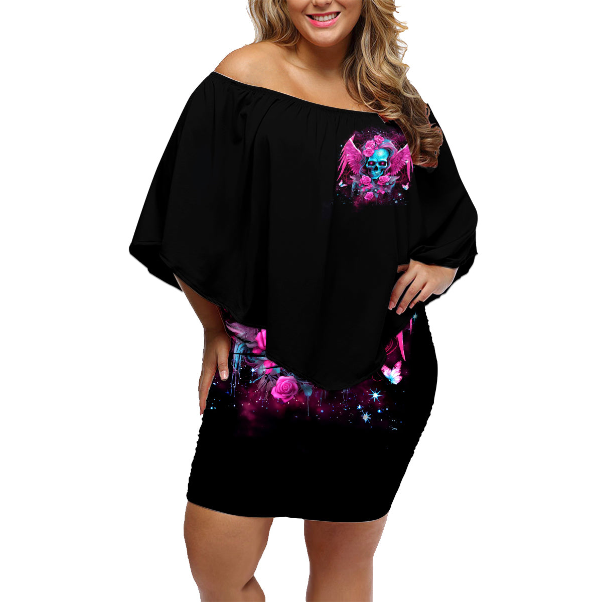 Skull Lady Family Matching Off Shoulder Short Dress and Hawaiian Shirt In My Next Life I Want To Be The Karma Fairy - Wonder Print Shop