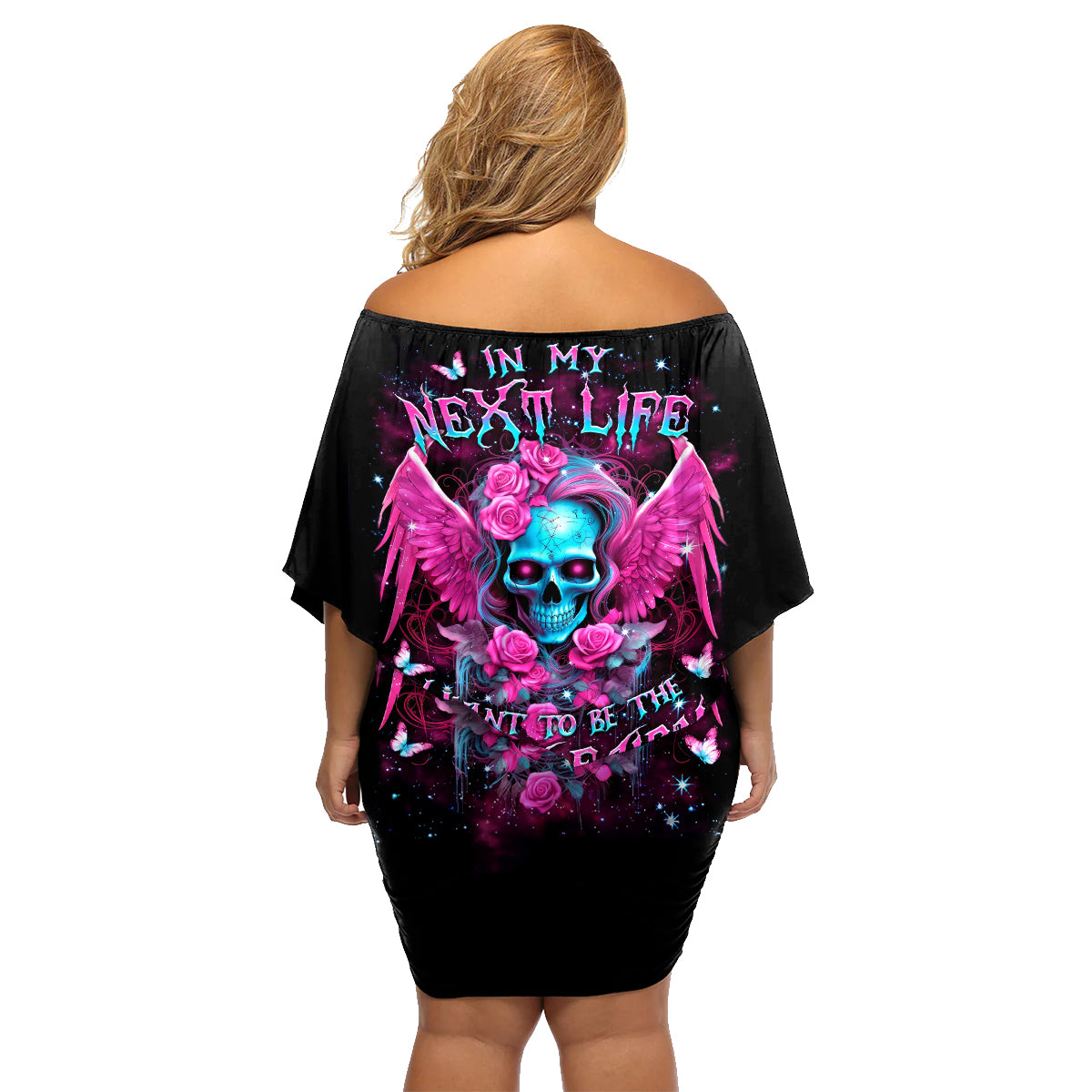 Skull Lady Family Matching Off Shoulder Short Dress and Hawaiian Shirt In My Next Life I Want To Be The Karma Fairy - Wonder Print Shop