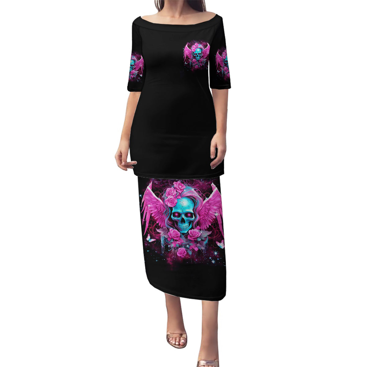 Skull Lady Family Matching Puletasi and Hawaiian Shirt In My Next Life I Want To Be The Karma Fairy - Wonder Print Shop