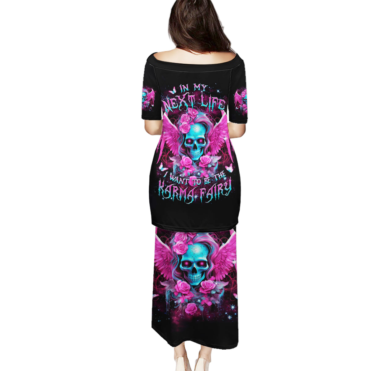 Skull Lady Family Matching Puletasi and Hawaiian Shirt In My Next Life I Want To Be The Karma Fairy - Wonder Print Shop