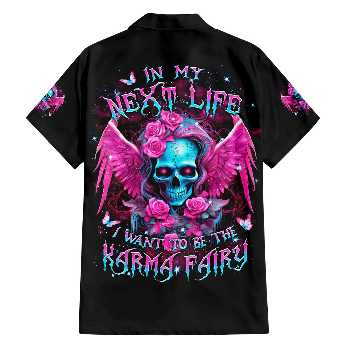 Skull Lady Family Matching Short Sleeve Bodycon Dress and Hawaiian Shirt In My Next Life I Want To Be The Karma Fairy - Wonder Print Shop