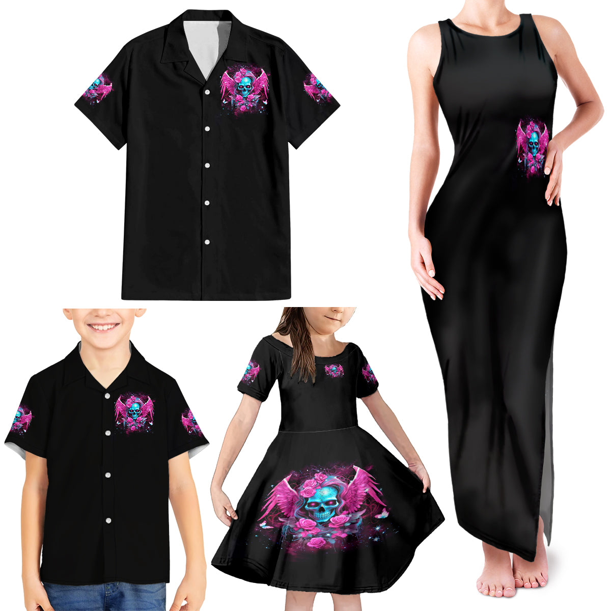 Skull Lady Family Matching Tank Maxi Dress and Hawaiian Shirt In My Next Life I Want To Be The Karma Fairy - Wonder Print Shop
