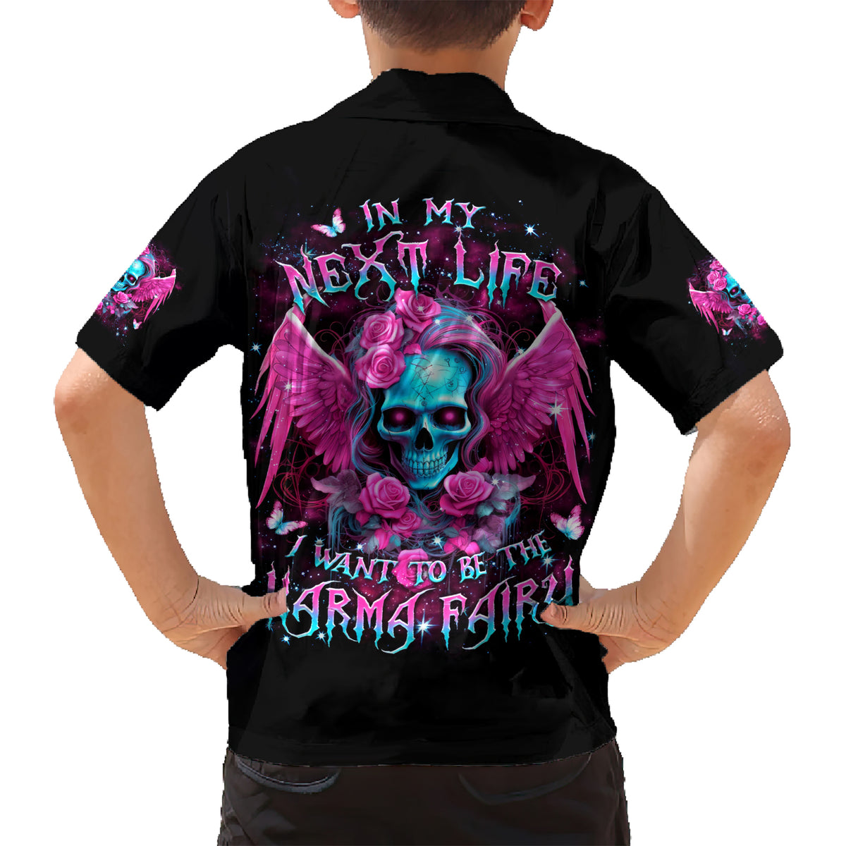 Skull Lady Kid Hawaiian Shirt In My Next Life I Want To Be The Karma Fairy - Wonder Print Shop