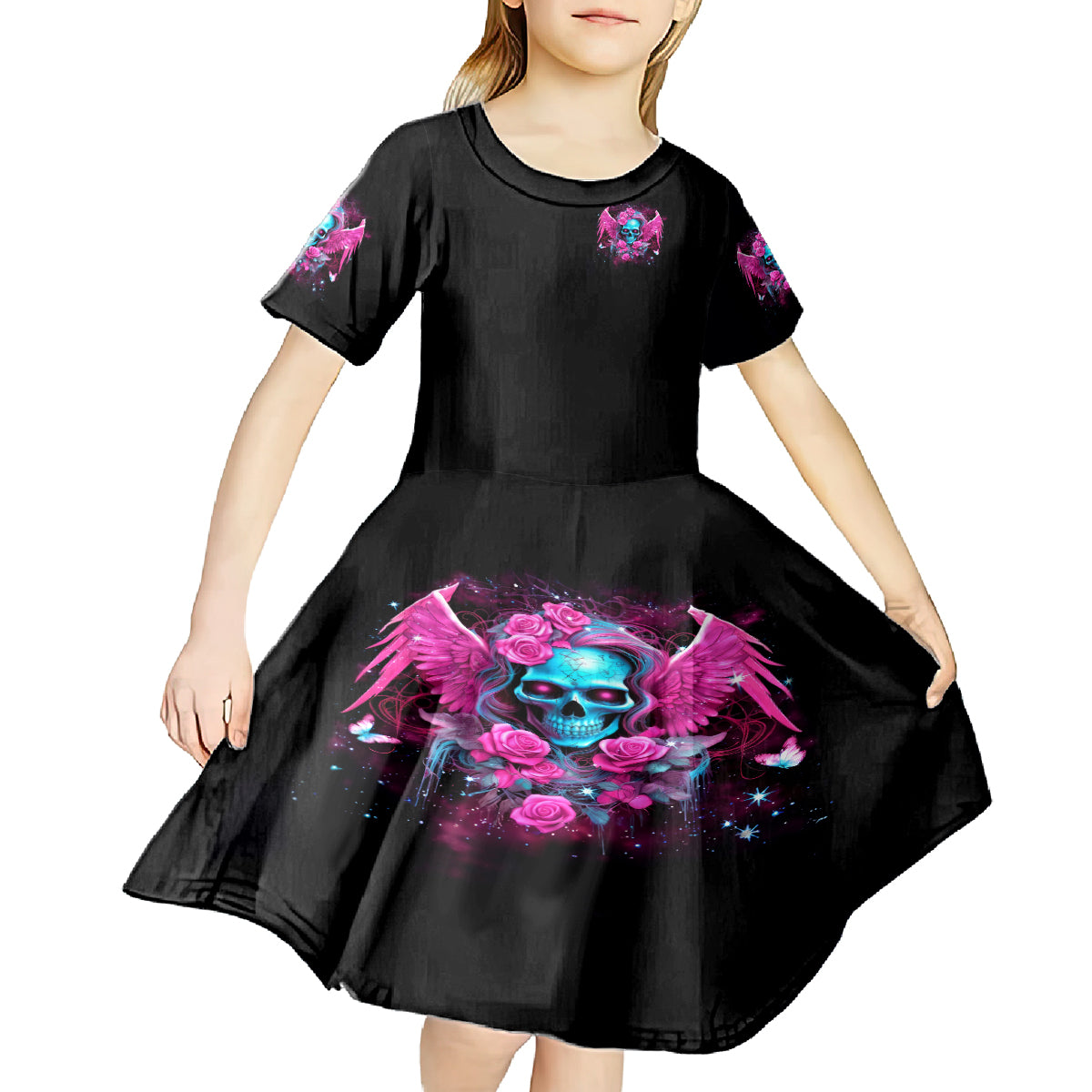 Skull Lady Kid Short Sleeve Dress In My Next Life I Want To Be The Karma Fairy - Wonder Print Shop