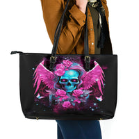 Skull Lady Leather Tote Bag In My Next Life I Want To Be The Karma Fairy - Wonder Print Shop