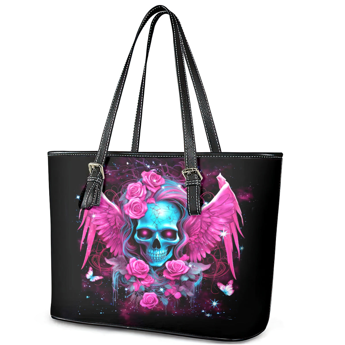 Skull Lady Leather Tote Bag In My Next Life I Want To Be The Karma Fairy - Wonder Print Shop