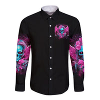 Skull Lady Long Sleeve Button Shirt In My Next Life I Want To Be The Karma Fairy - Wonder Print Shop