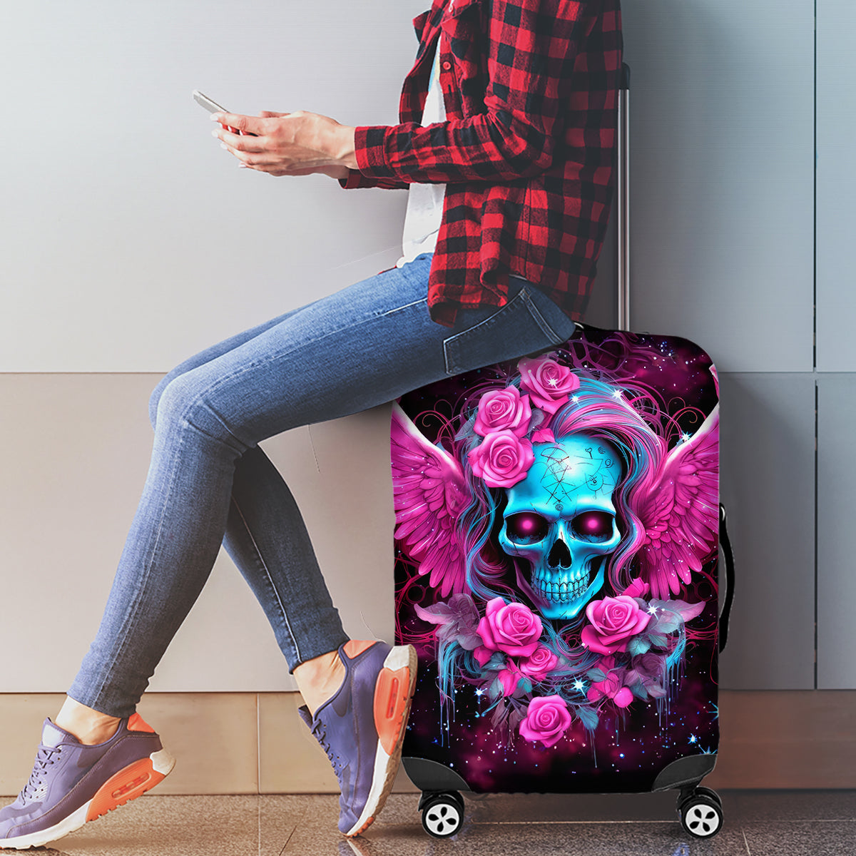Skull Lady Luggage Cover In My Next Life I Want To Be The Karma Fairy - Wonder Print Shop