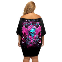 Skull Lady Off Shoulder Short Dress In My Next Life I Want To Be The Karma Fairy - Wonder Print Shop