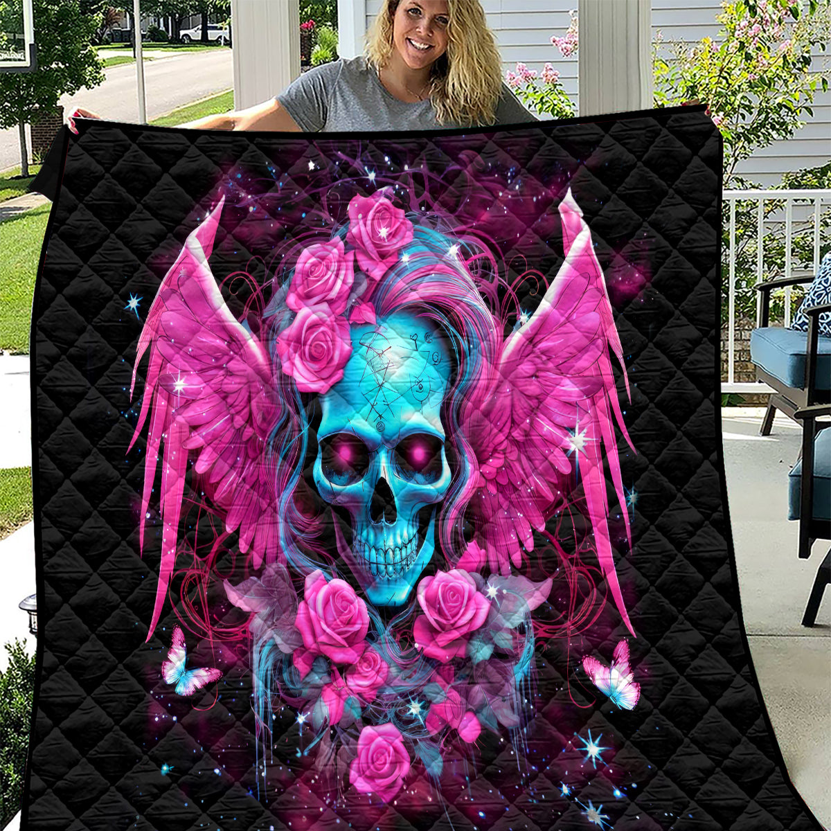 Skull Lady Quilt In My Next Life I Want To Be The Karma Fairy - Wonder Print Shop