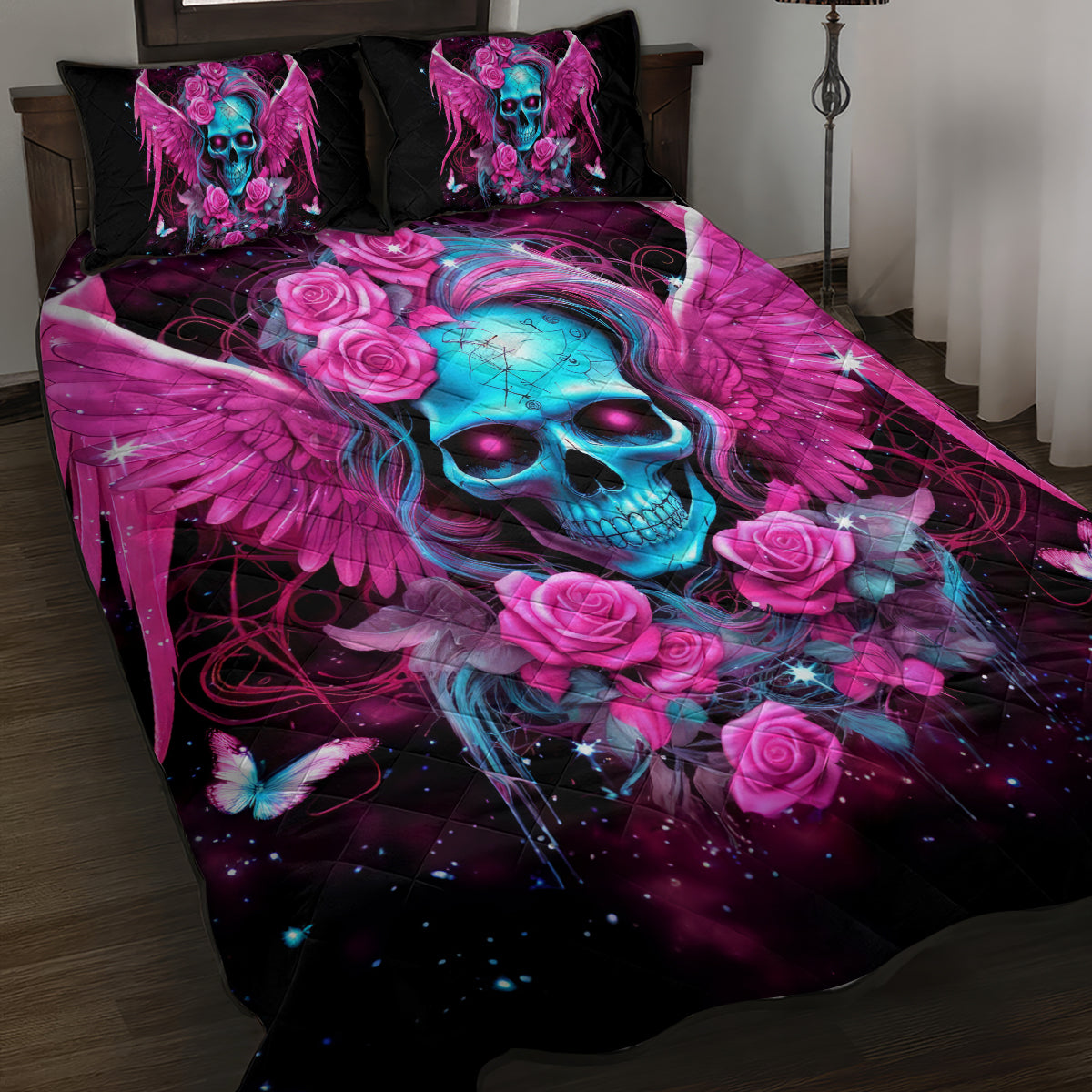 Skull Lady Quilt Bed Set In My Next Life I Want To Be The Karma Fairy - Wonder Print Shop