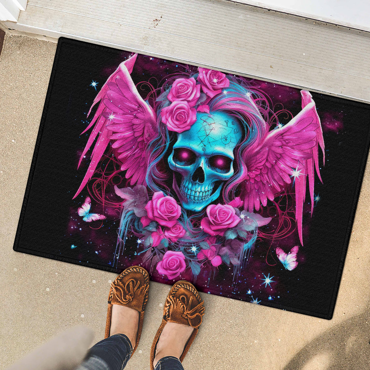 Skull Lady Rubber Doormat In My Next Life I Want To Be The Karma Fairy - Wonder Print Shop
