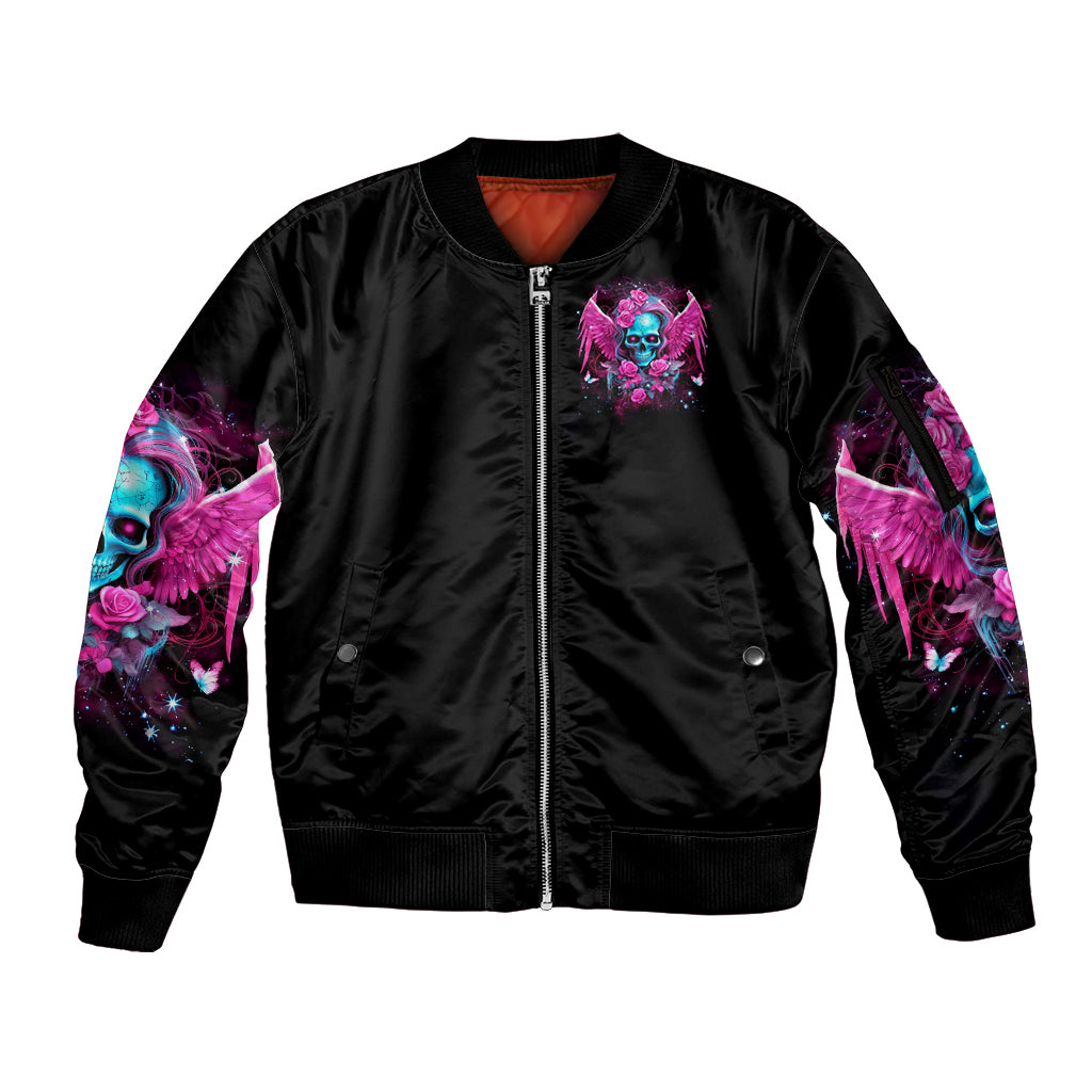 Skull Lady Sleeve Zip Bomber Jacket In My Next Life I Want To Be The Karma Fairy - Wonder Print Shop