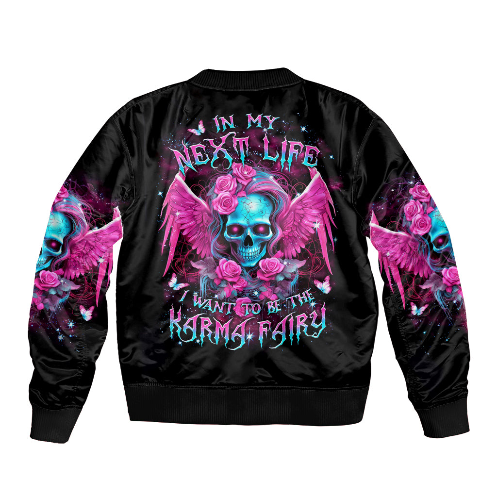 Skull Lady Sleeve Zip Bomber Jacket In My Next Life I Want To Be The Karma Fairy - Wonder Print Shop
