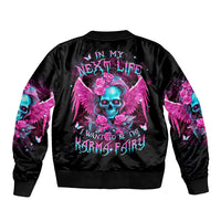 Skull Lady Sleeve Zip Bomber Jacket In My Next Life I Want To Be The Karma Fairy - Wonder Print Shop