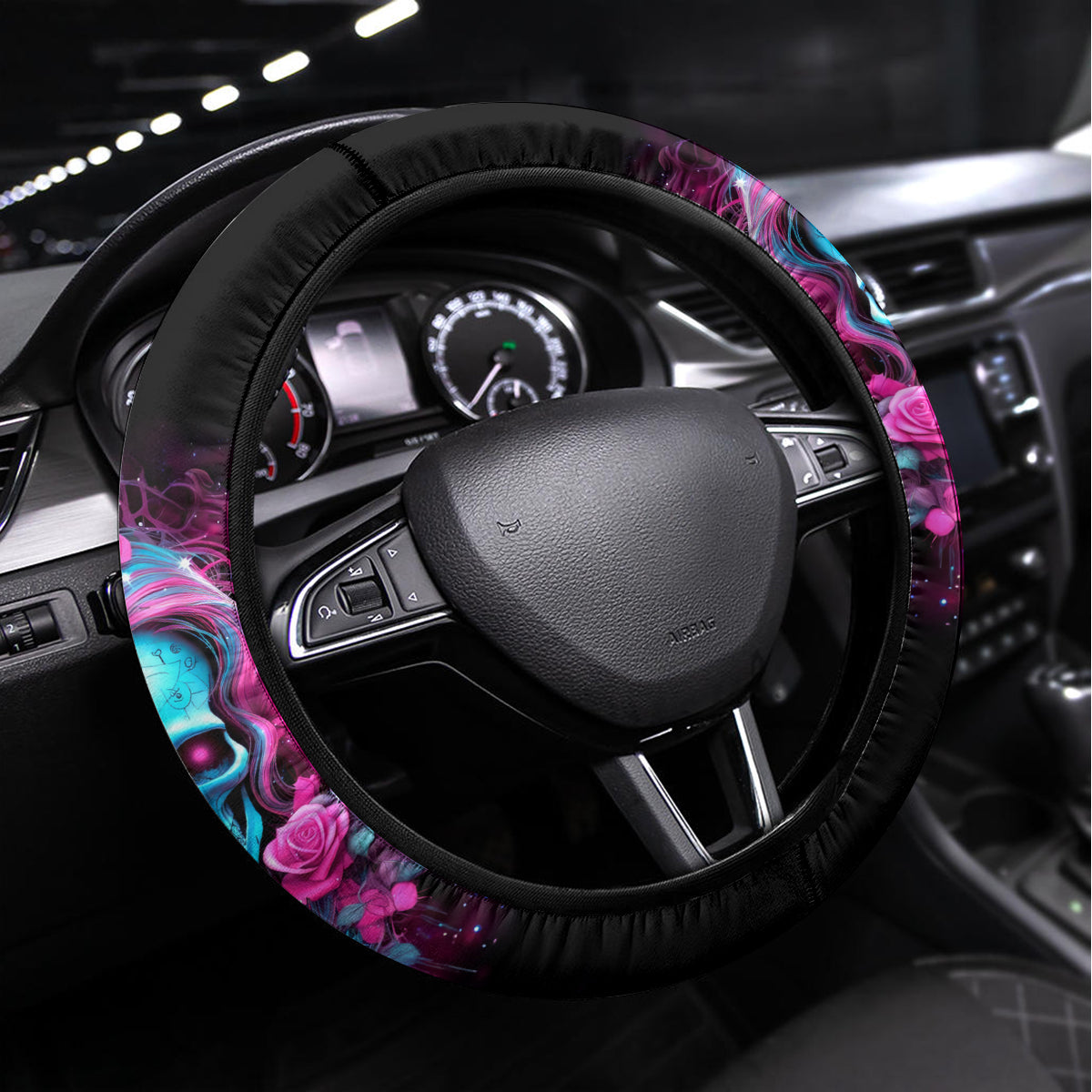 Skull Lady Steering Wheel Cover In My Next Life I Want To Be The Karma Fairy - Wonder Print Shop