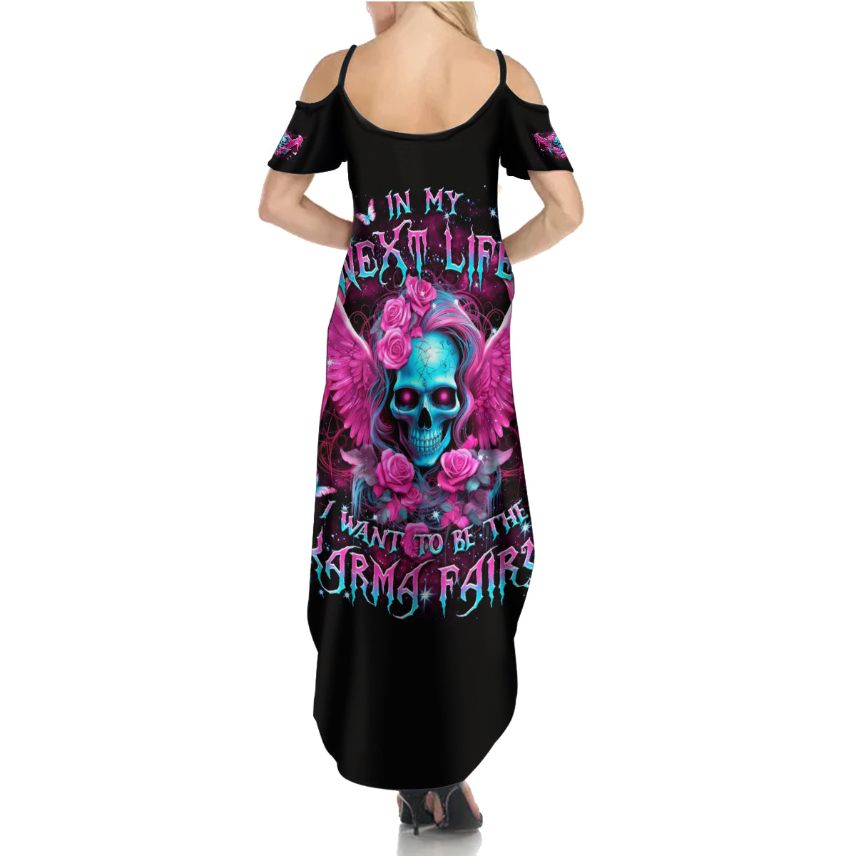 Skull Lady Summer Maxi Dress In My Next Life I Want To Be The Karma Fairy - Wonder Print Shop