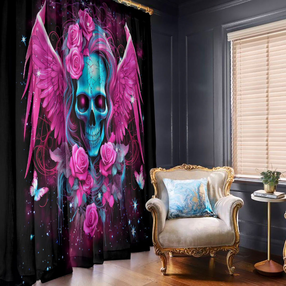 Skull Lady Window Curtain In My Next Life I Want To Be The Karma Fairy - Wonder Print Shop