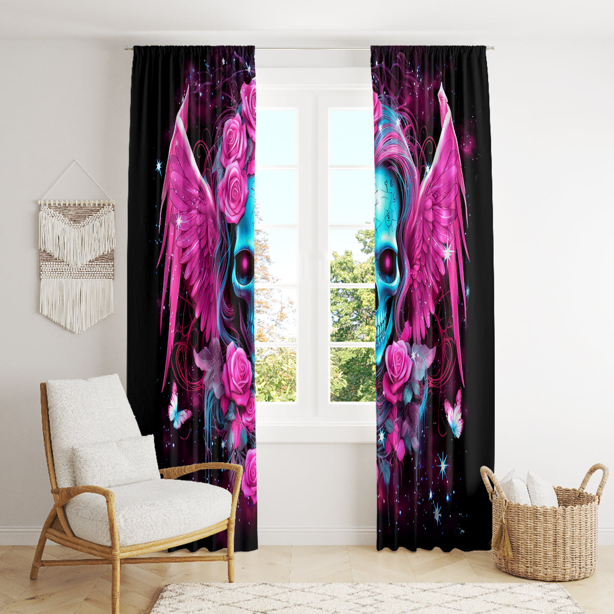 Skull Lady Window Curtain In My Next Life I Want To Be The Karma Fairy - Wonder Print Shop